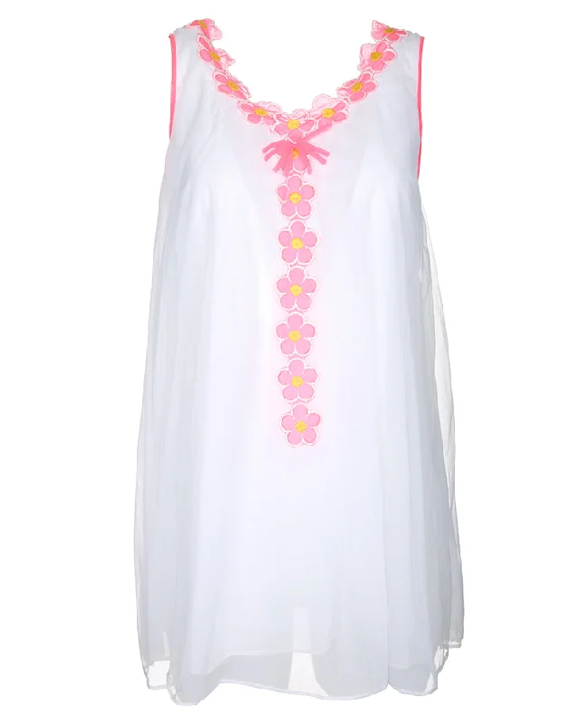 1960's White And Pink Baby Doll Camisole - M