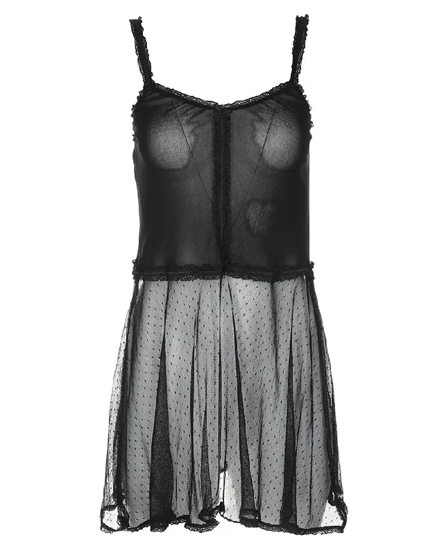 Black mesh polka dots short slip dress - XXS