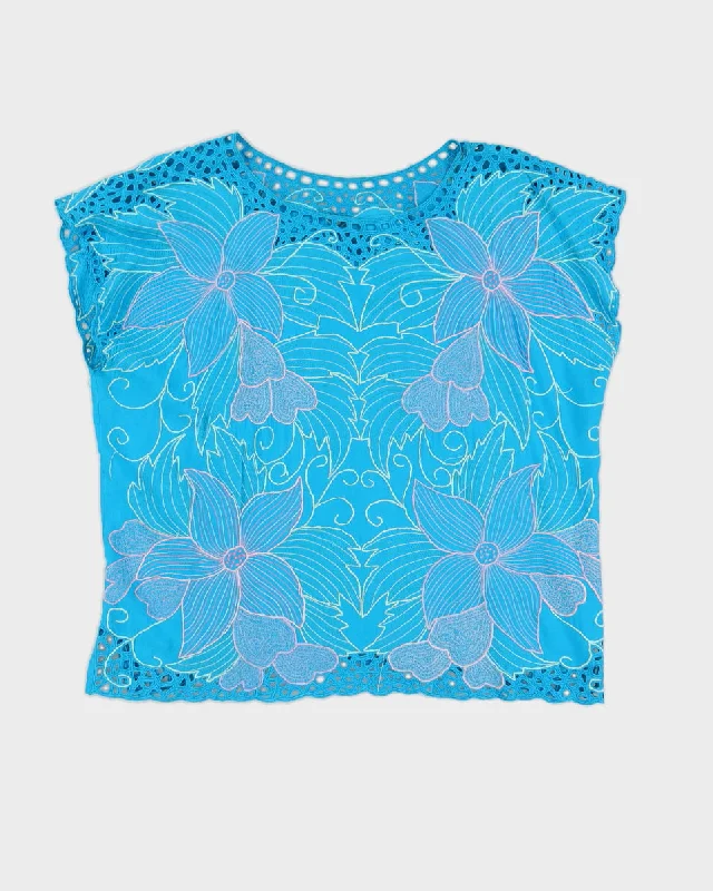 Blue Cut Work Embroidered Top - L