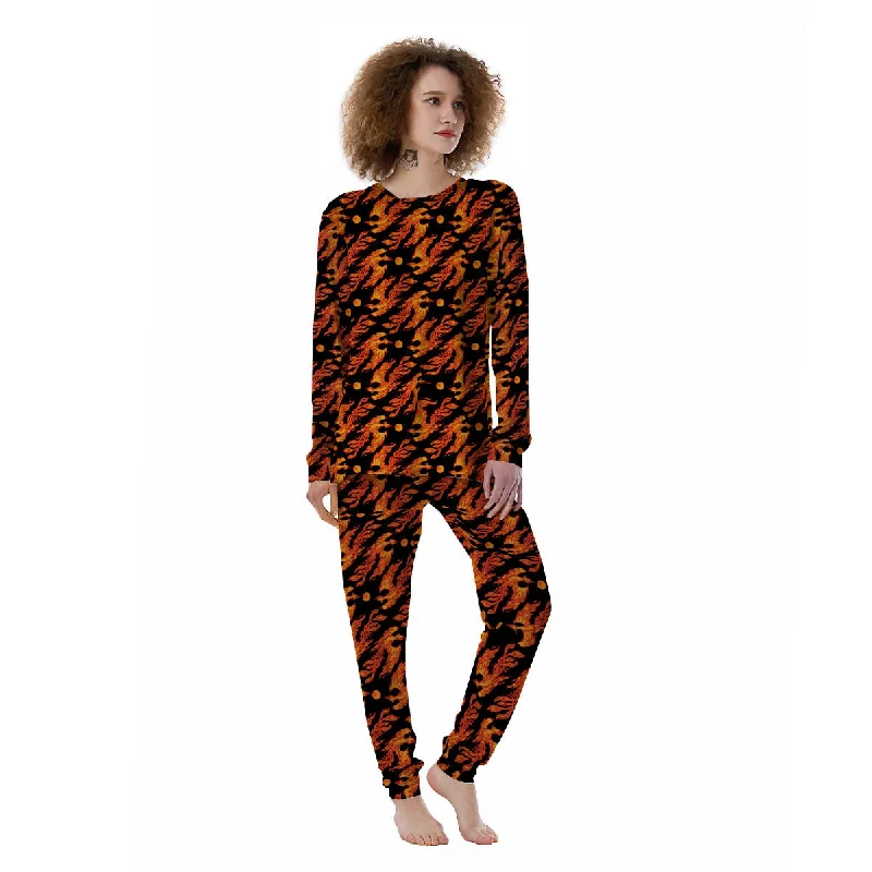 Phoenix Fire On Black Print Pattern Women's Pajamas