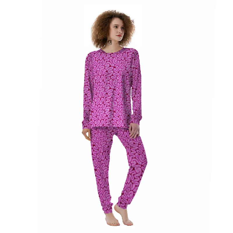 Pink Brains Cartoon Print Pattern Women's Pajamas