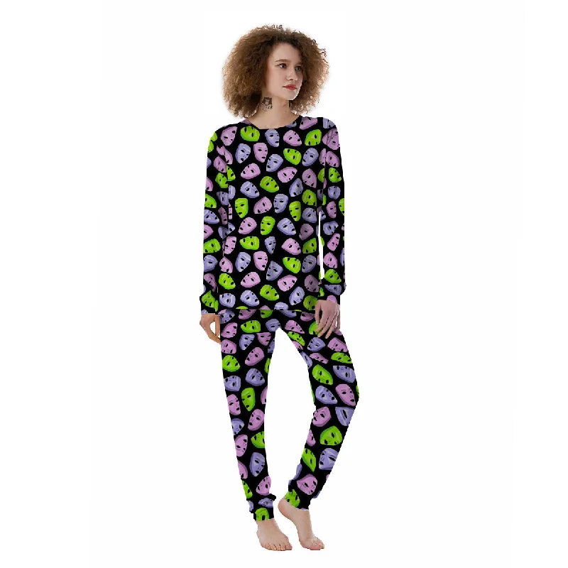 Pink Green And Purple Theater Masks Print Pattern Women's Pajamas