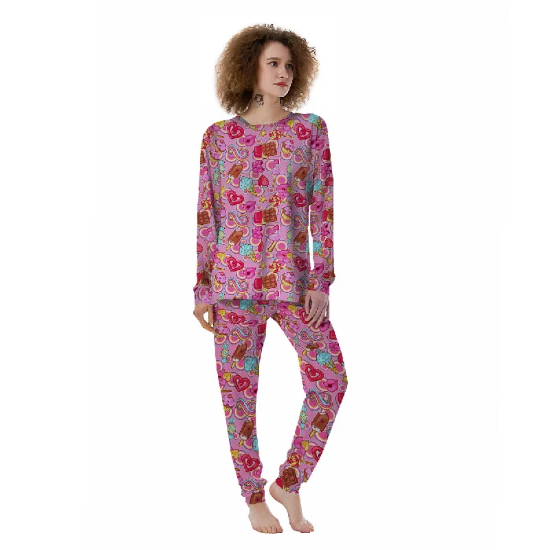 Pink Sweet Candy Print Pattern Women's Pajamas