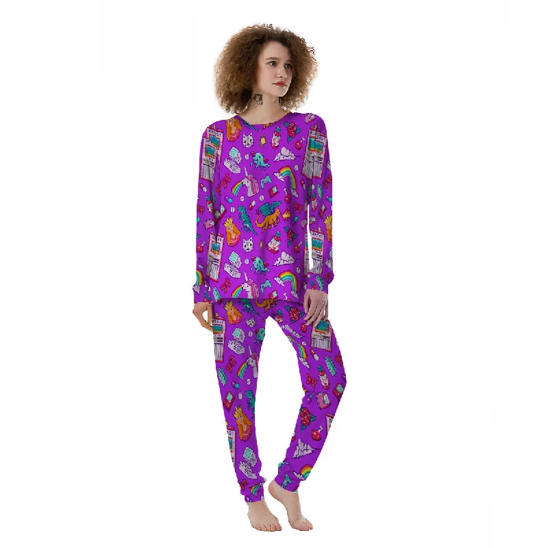 Pixel Art 8 Bit Pink Print Pattern Women's Pajamas