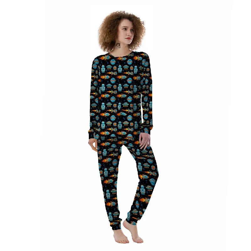 Pixel Art Space 8 Bit Print Pattern Women's Pajamas