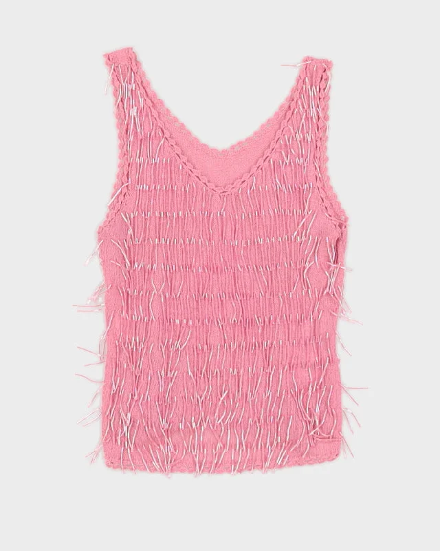 Y2K Pink Knitted Sparkly Cami Top - XS