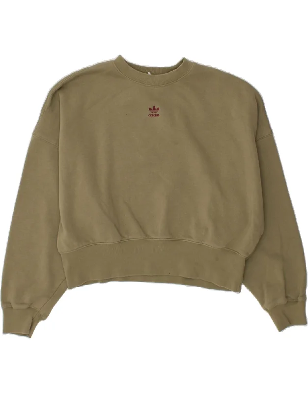 ADIDAS Womens Oversized Crop Sweatshirt Jumper UK 8 Small Khaki Cotton