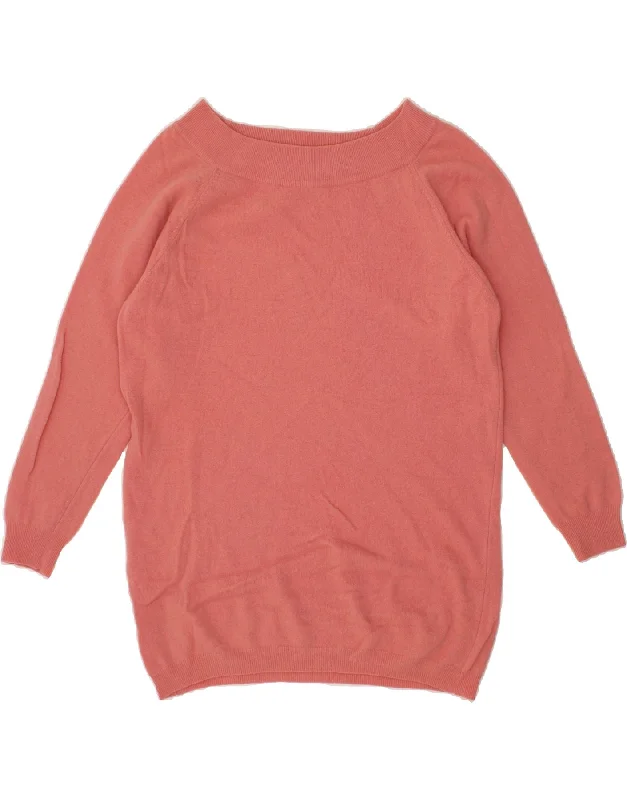 BENETTON Womens Boat Neck Jumper Sweater UK 14 Medium Pink Lambswool