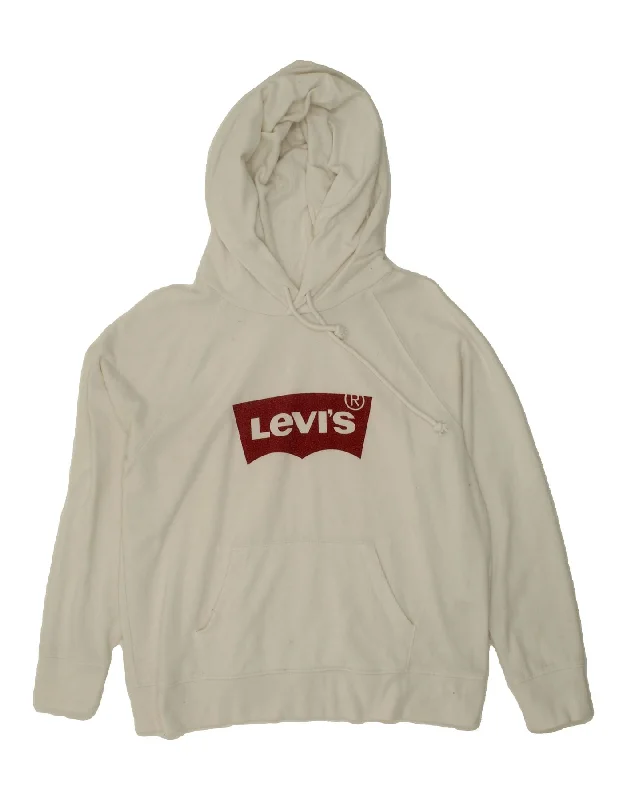 LEVI'S Womens Graphic Hoodie Jumper UK 16 Large White Cotton