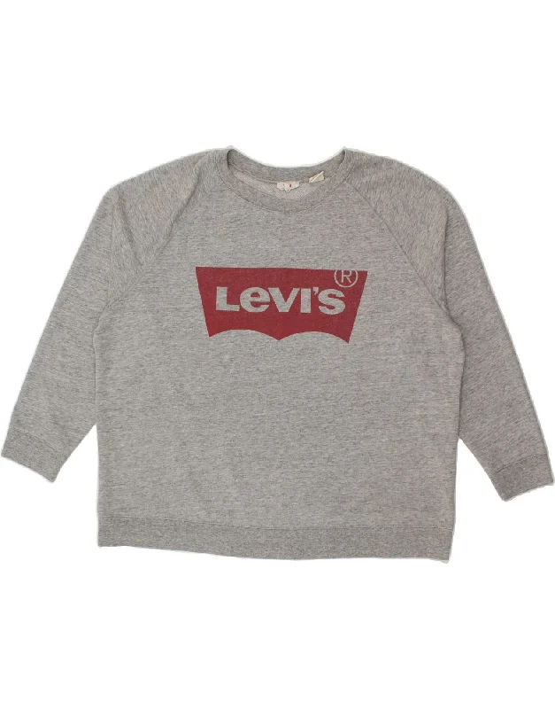 LEVI'S Womens Oversized Graphic Sweatshirt Jumper UK 22 3XL Grey Cotton