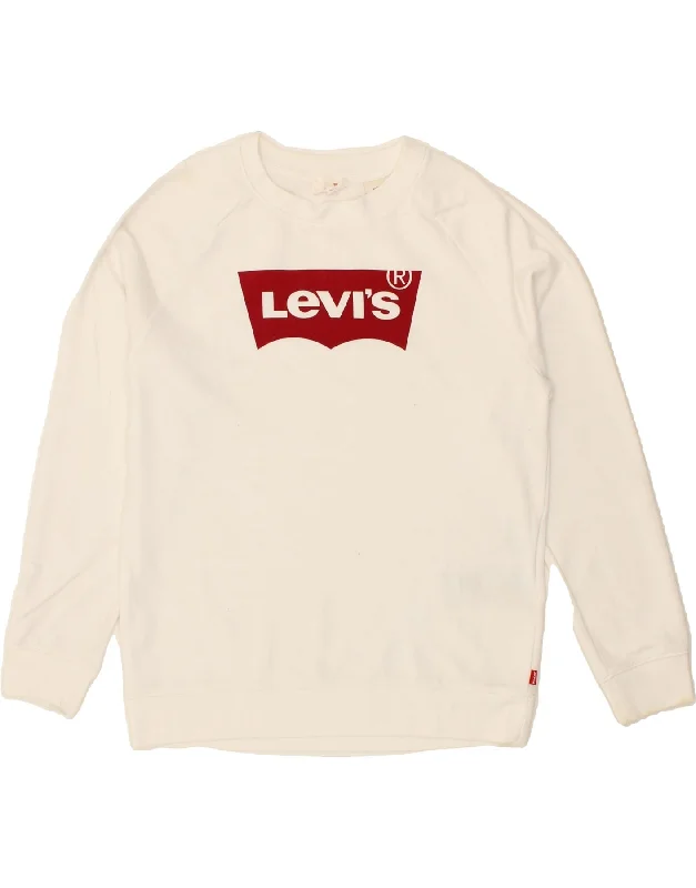 LEVI'S Womens Oversized Graphic Sweatshirt Jumper UK 6 XS White Cotton