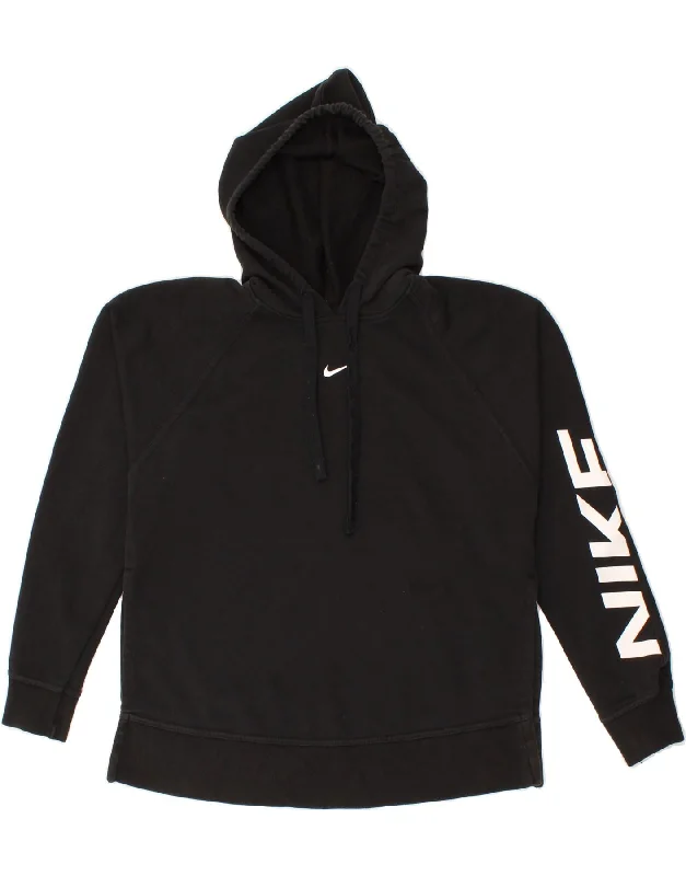 NIKE Womens Oversized Graphic Hoodie Jumper UK 6 XS Black Cotton