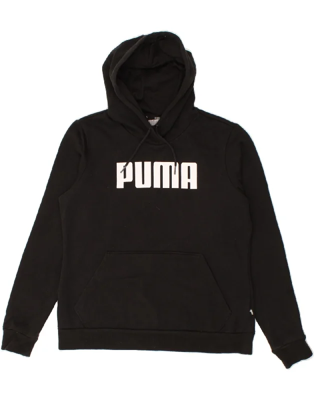 PUMA Womens Graphic Hoodie Jumper UK 14 Large Black Polyester