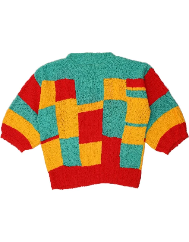 VINTAGE Womens 3/4 Sleeve Boat Neck Jumper Sweater UK 18 XL Multicoloured