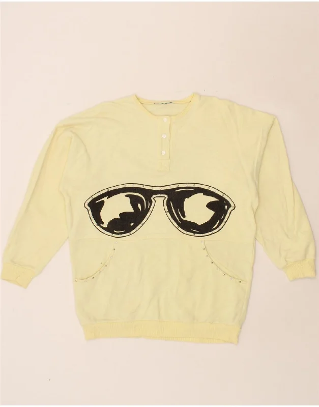 VINTAGE Womens Graphic Sweatshirt Jumper UK 16 Large Yellow