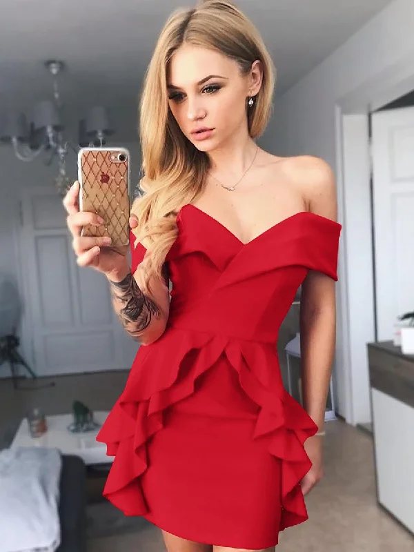 Off Shoulder Ruffled V-neck Mini Dress