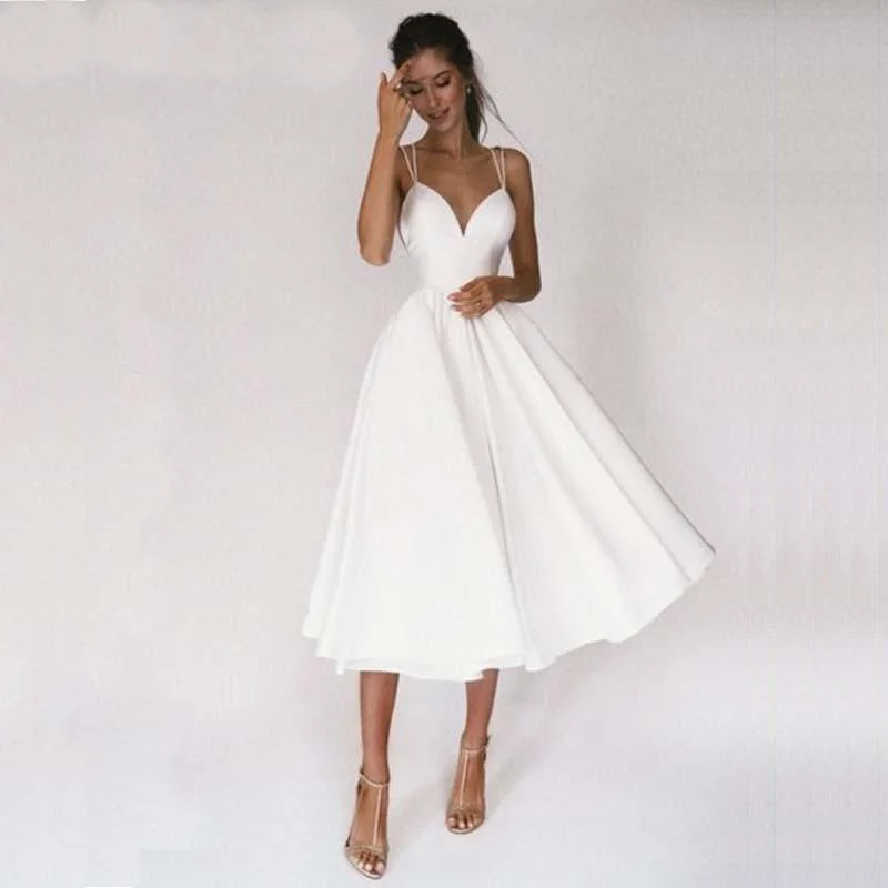 A Line Bridal Beach Short Wedding Dress