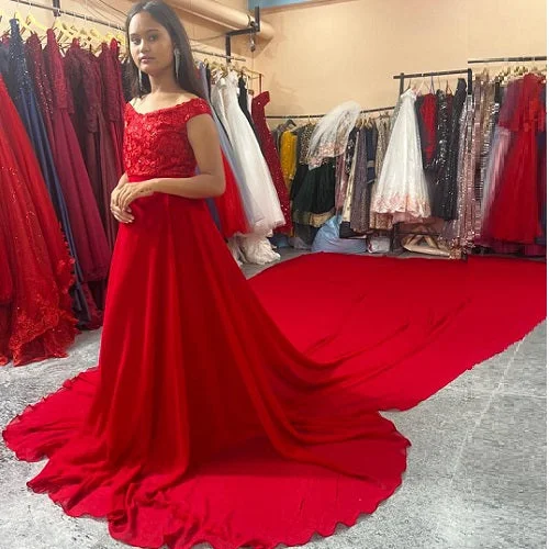 G600(7), Red Long Trail Prewedding Shoot Gown, Size(All)