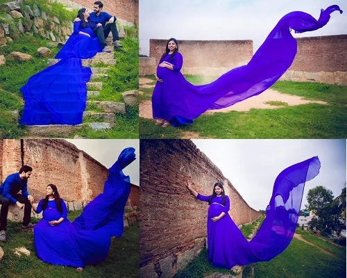 G500, Royal Blue Round Neck Prewedding Long Trail Gown, Size(All)