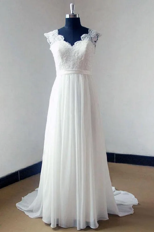 Ivory Chiffon V-neck Beach Wedding Dress with Sweep Train, WD2306271