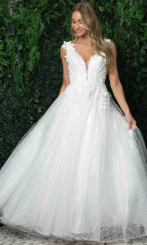 Nox Anabel JR930 - Sleeveless Plunging V-neck Wedding Gown