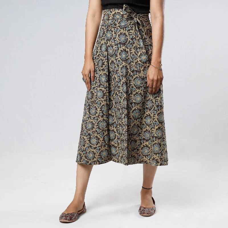 Brown - Ajrakh Block Printed Cotton Wrap Around Skirt