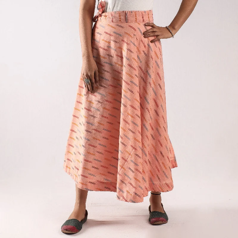 Peach - Pochampally Ikat Cotton Wrap Around Skirt