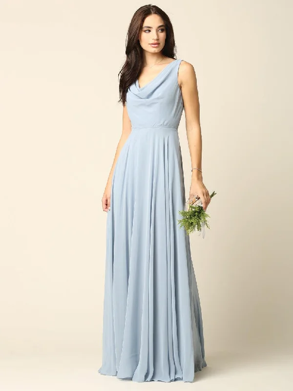 Long Formal Sleeveless Cowl Neck Dress Bridesmaids