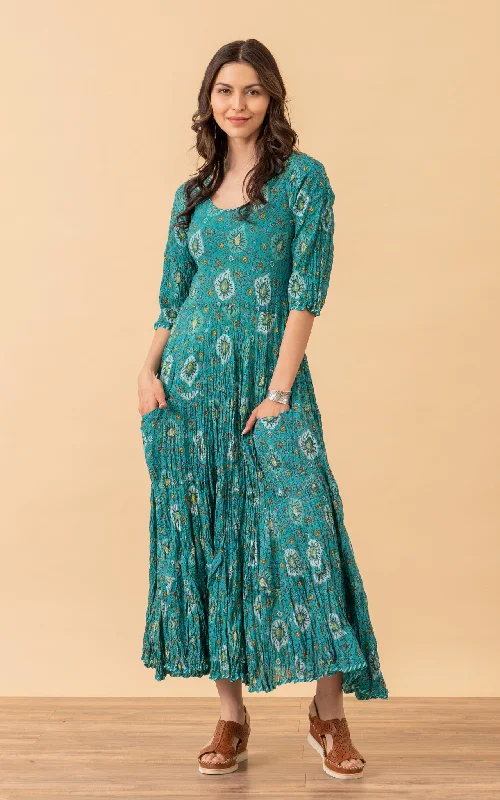 Santa Fe Dress, Long, 3/4 Sleeve, Jemila Turquoise 2