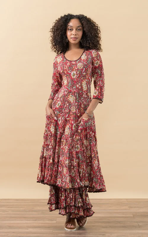 Santa Fe Dress, Long, 3/4 Sleeve, Masala Bloom