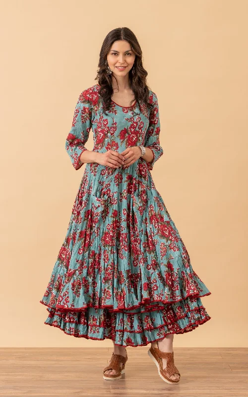 Santa Fe Dress, Long, 3/4 Sleeve, Passion Flower