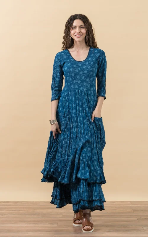 Santa Fe Dress, Long, 3/4 Sleeve, Tula Indigo