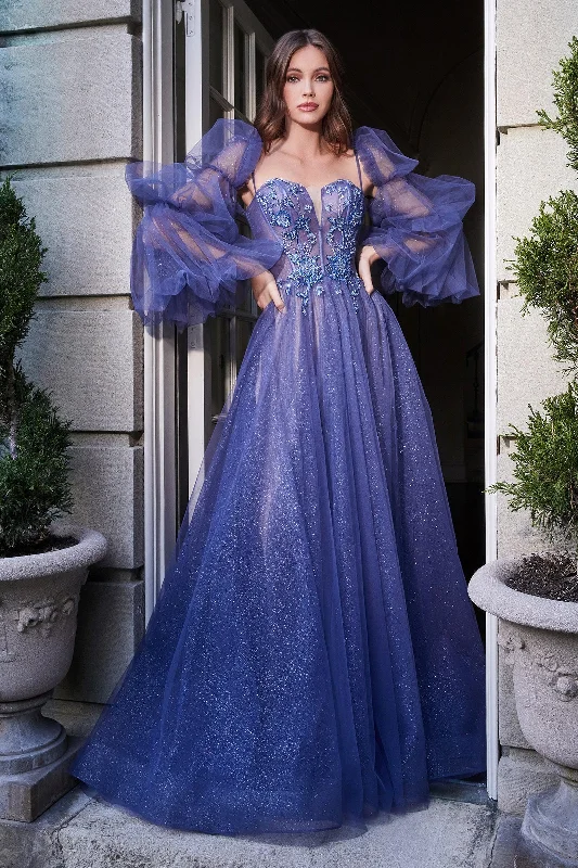 Cinderella Divine B709 Long A Line Long Sleeve Prom Dress