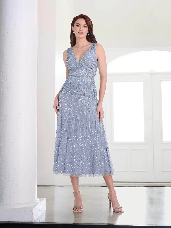 Adrianna Papell Platinum 40456 - Sleeveless Beaded Tea-Length Dress