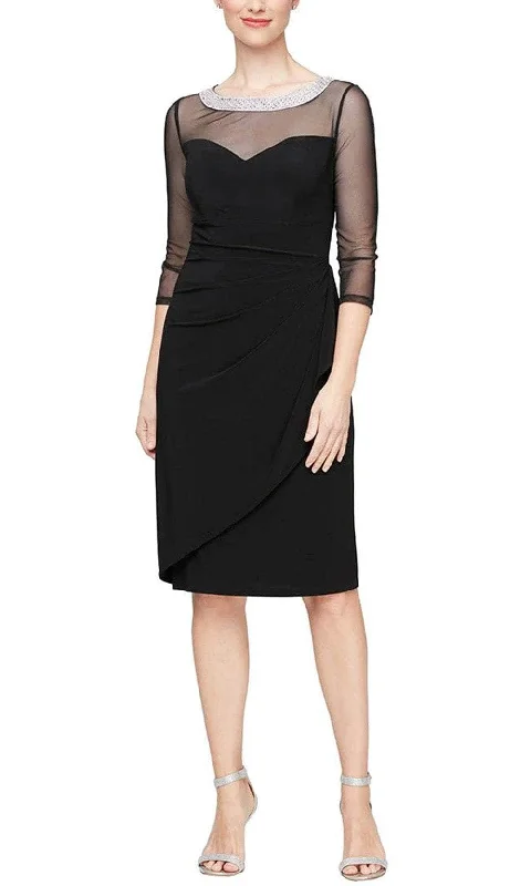 Alex Evenings 8191965 - Sheer Quarter Sleeve Embellished Knee-Length Dress