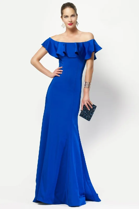 Alyce Paris 27119 Stretch Crepe Off-Shoulder Dress - 1 pc Sapphire in Size 10 Available