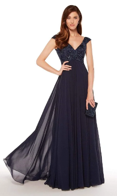 Alyce Paris Embroidered V-neck Chiffon A-line Dress 27246