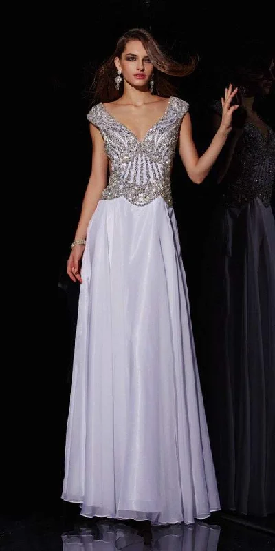 Angela & Alison - 51047 Rhinestone Accented A-line Dress - 1 pc White In Size 14 Available