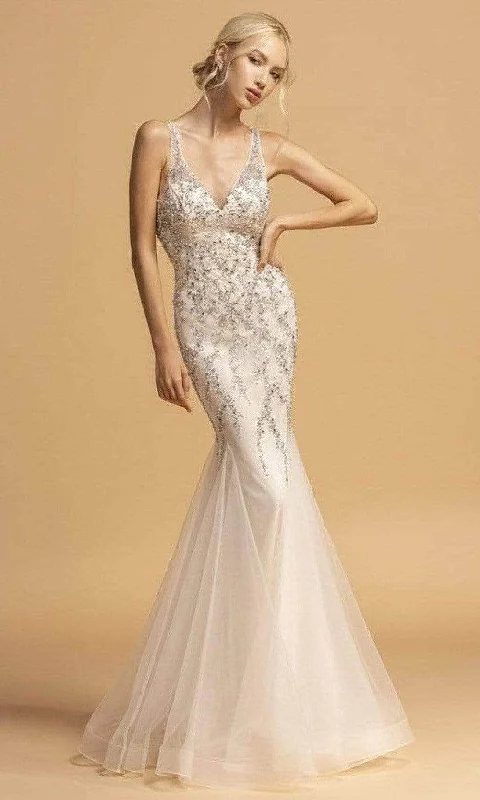 Aspeed Design - L2205 Plunging V-Neck Sleeveless Prom Dress