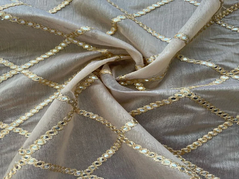 Beige Embroidered Chanderi Fabric