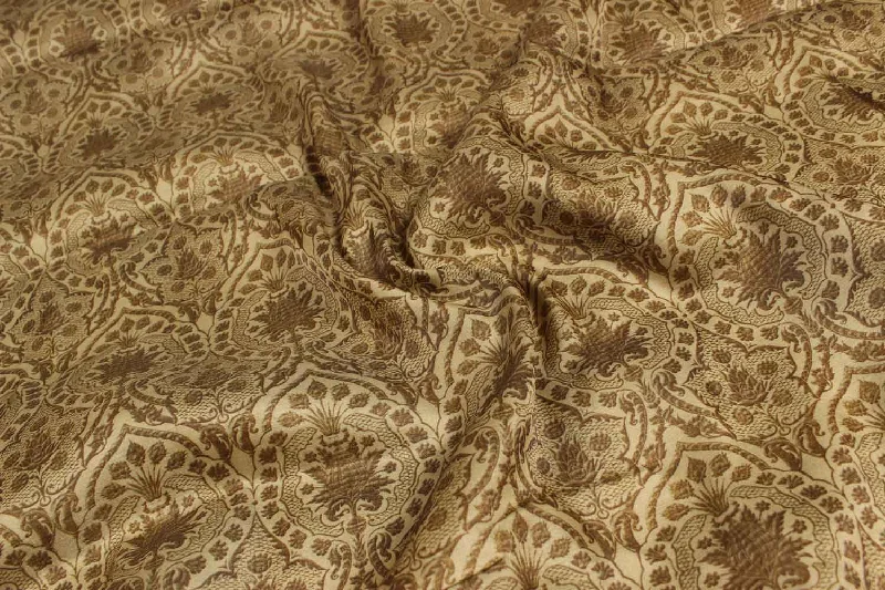 Beige Traditional Tussar Impression Fabric