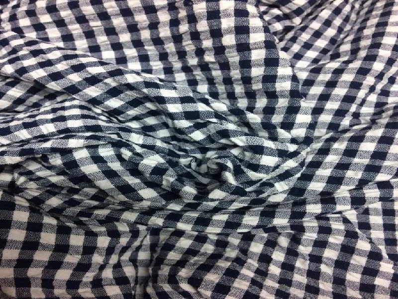 Blue & White Check Seersucker Cotton Fabric