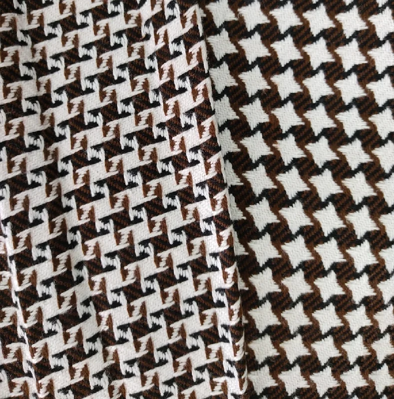 Brown & White Abstract Woolen Tweed Fabric