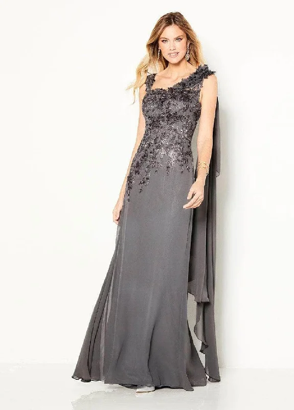 Cameron Blake - Asymmetric Ruffle Draped Prom Dress 219687 - 1 pc Smoke In Size 16 Available