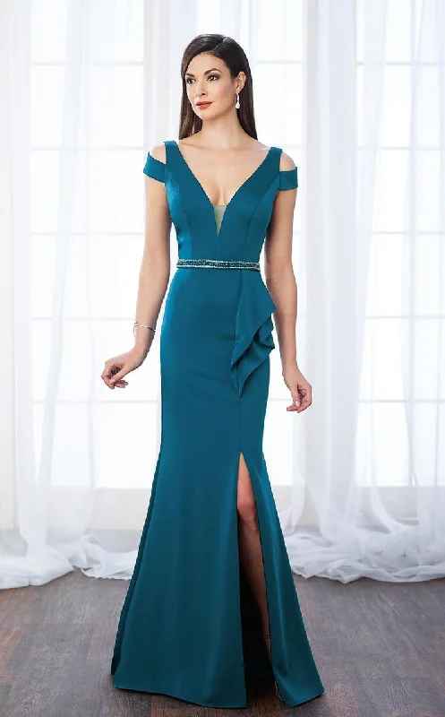 Mon Cheri Deep V-Neck Trumpet Dress 217647