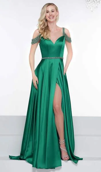 Colors Dress - Embellished V-neck Satin A-line Dress 2109