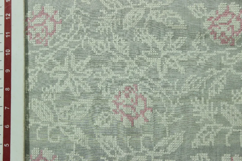 Cream Embroidered Tussar Silk Fabric