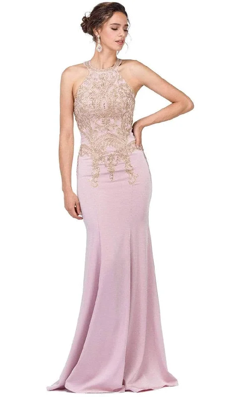 Dancing Queen 2457 - Halter Embroidered Prom Dress