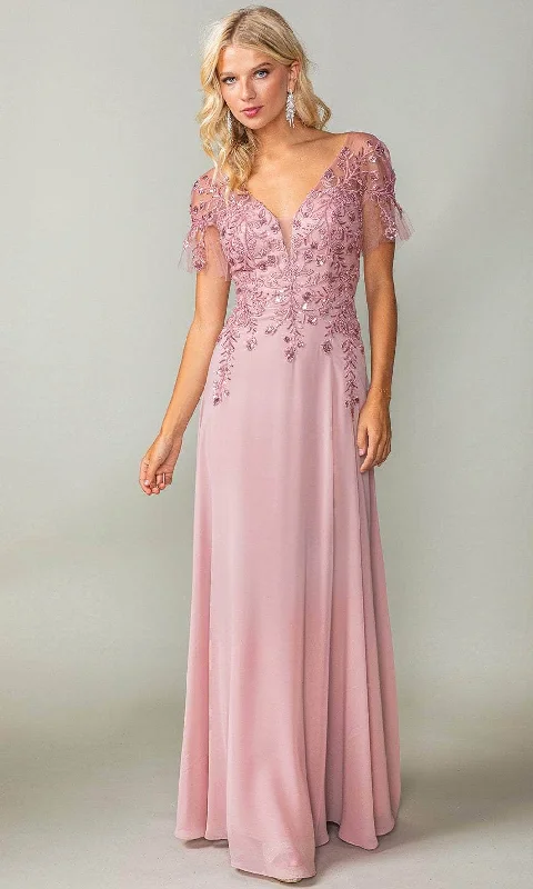 Dancing Queen 4378 - Sheer Sleeve Embroidered Prom Dress