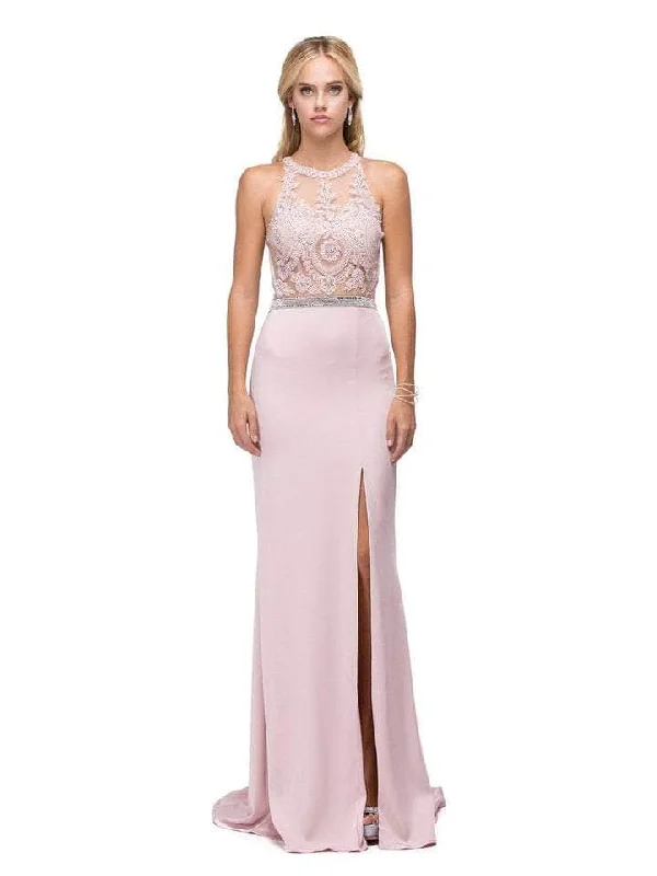 Dancing Queen Bridal - Jewel Neck High Slit Prom Dress 9702  - 1 pc Blush In Size XL Available